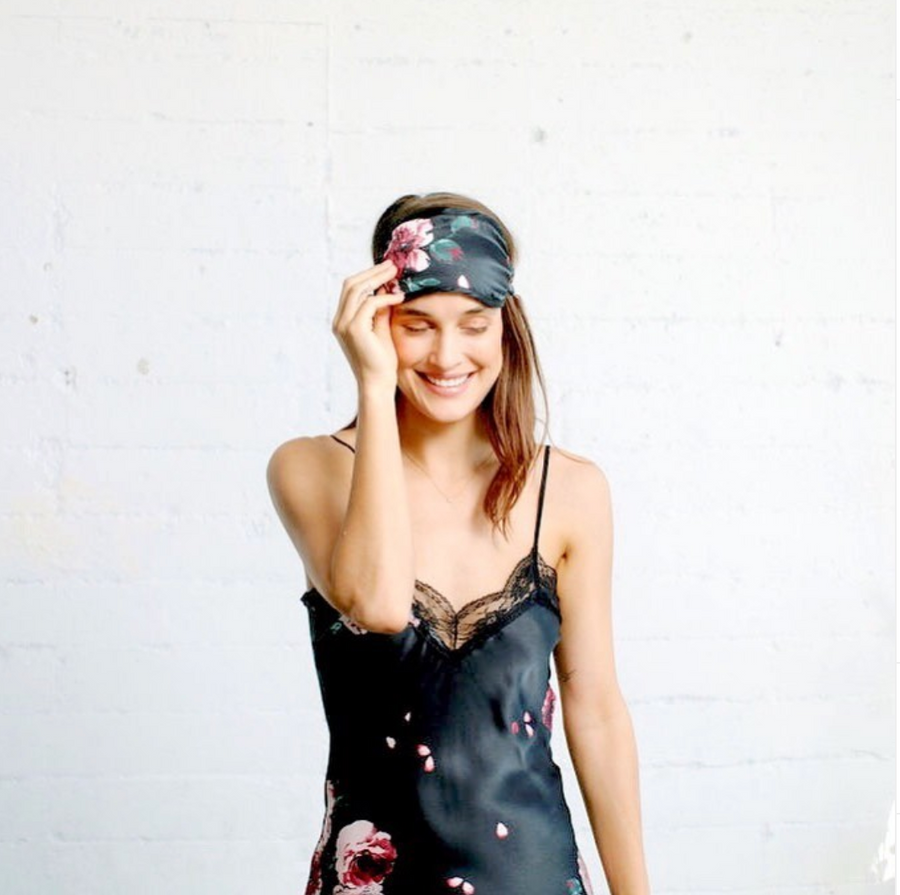 Silk 'Katie' Bias Slip: Black Rose Print