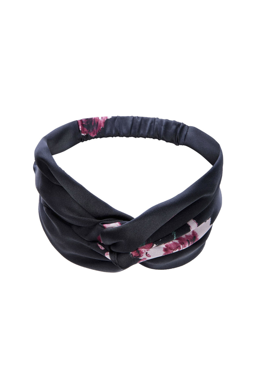 Silk Charmeuse 'Lovey' Headband: Black Rose Print