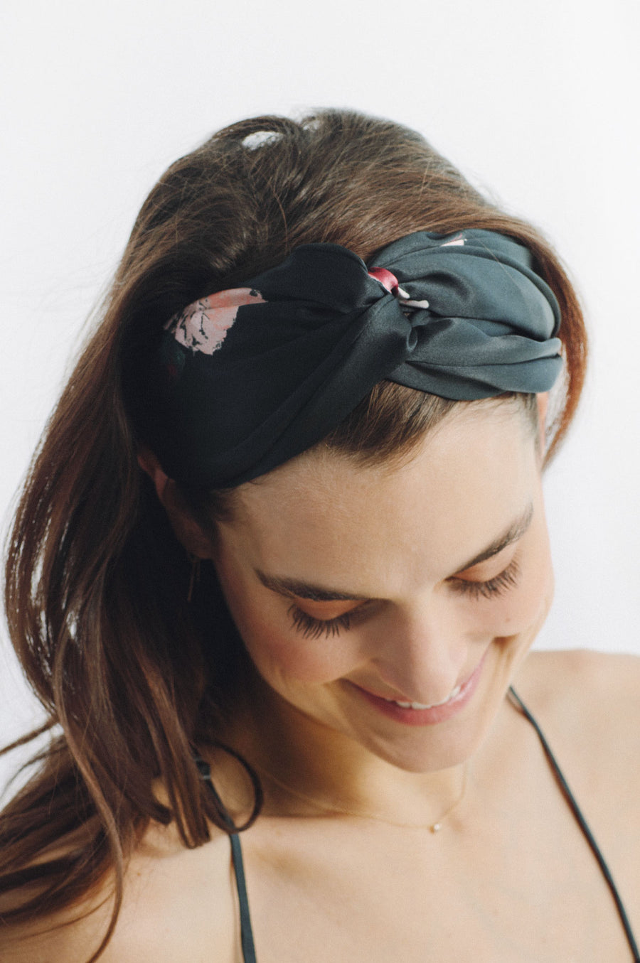 Silk Charmeuse 'Lovey' Headband: Black Rose Print