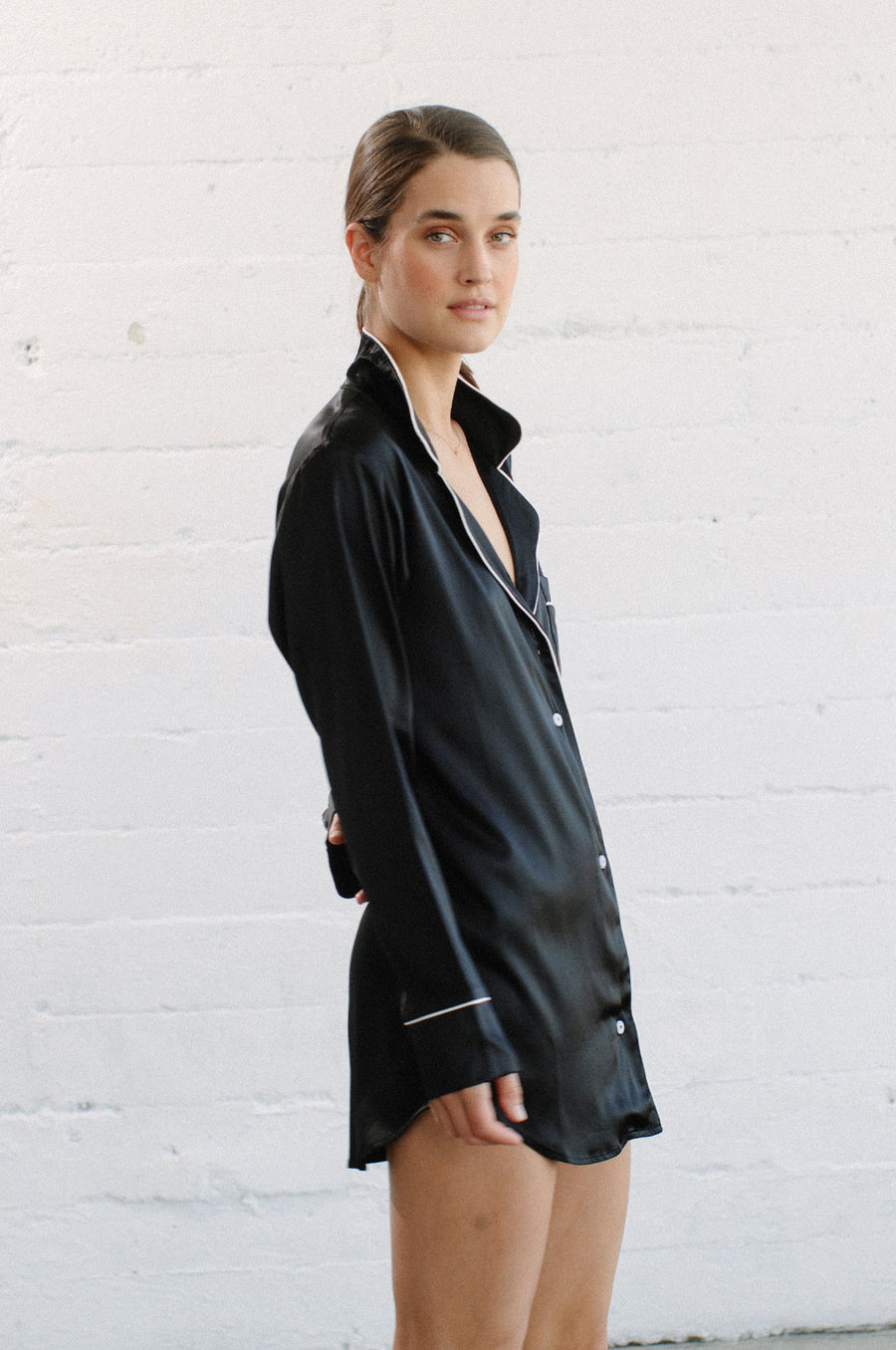 Silk Boyfriend Shirt: Black